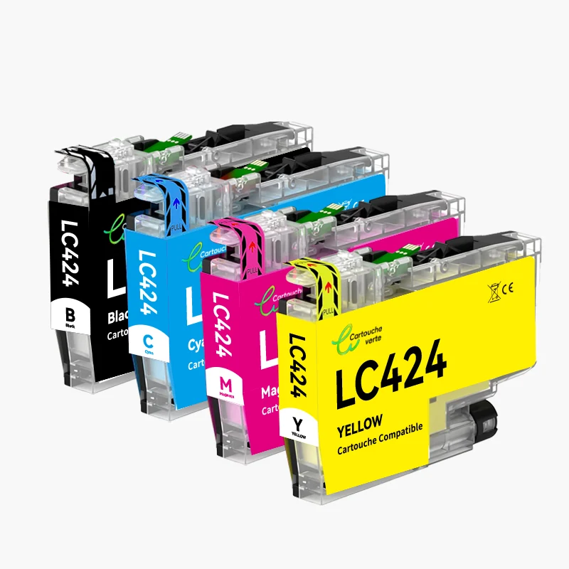 BROTHER LC-424 Cartouche d'encre compatible （Noir/Couleur）| Recyclée et écologique-Indication niveau d encre - Format XL