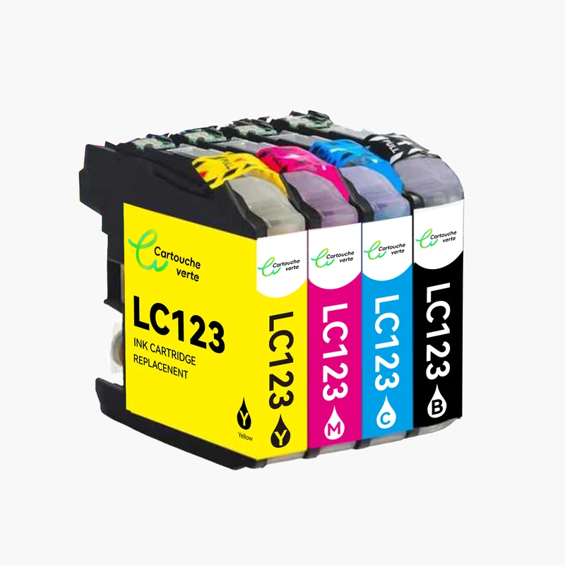 BROTHER LC-123 Cartouche d'encre compatible （Noir/Couleur）| Recyclée et écologique-Indication niveau d encre - Format XL