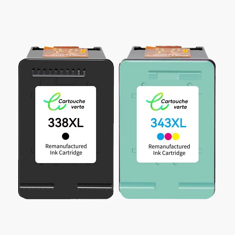 HP 338/343XL Cartouche d'encre compatible （Noir et Couleur ）| Recyclée et écologique - Indication niveau d encre - Format XL