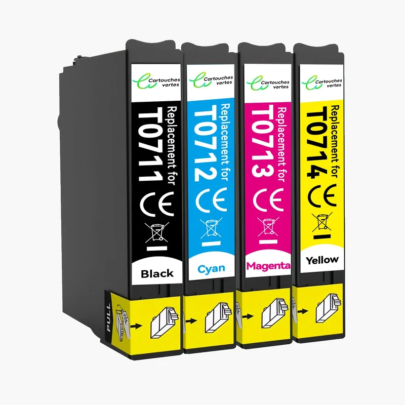 EPSON T0715 Cartouche d'encre Compatible - 4 Couleurs | Recyclée et écologique - Format XL