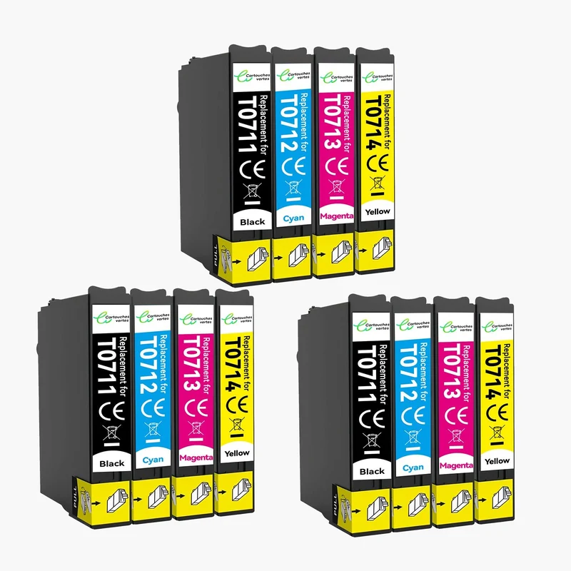 EPSON T0715 Cartouche d'encre Compatible - 4 Couleurs | Recyclée et écologique - Format XL