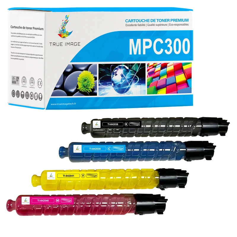 Pack Ricoh MPC300 CMYK Toners Compatibles Ricoh Aficio MP C300, C300SR, C400, C400SR, C401