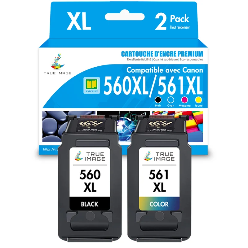 Pack Compatible Canon PG-560XL CL-561XL BK + CMY Cartouche d'encre