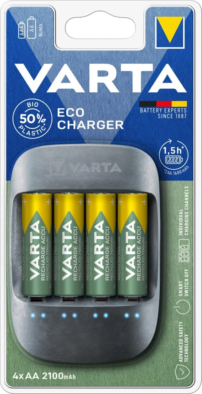 VARTA Chargeur Eco (convient pour 4 piles AA / AAA)