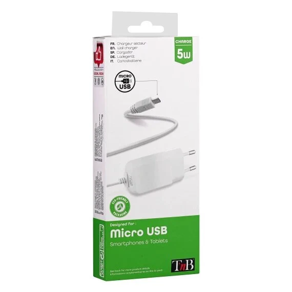 Chargeur secteur avec câble intégré Micro USB