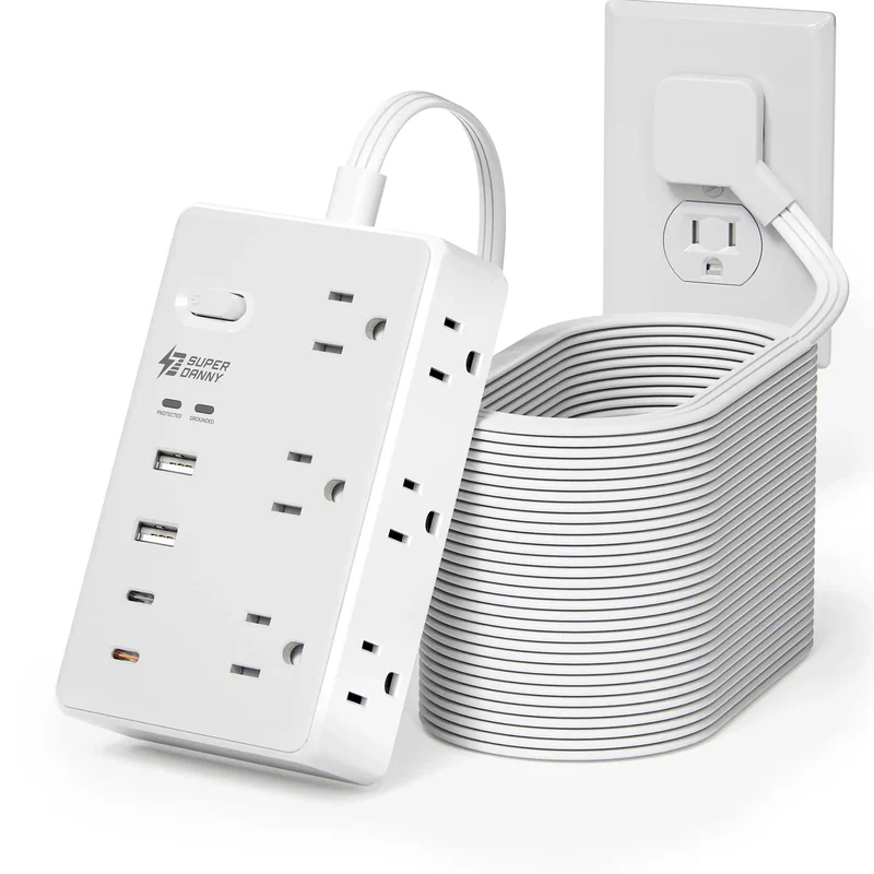 25Ft Heavy Duty Extension Cord With Flat Plug Surge Protector Featuring Six Power Outlets Dual Usb C And Dual Usb A Ports Delivering Pd20W Fast Charge To Keep Your Setup Slick And Hustling Like A Dream