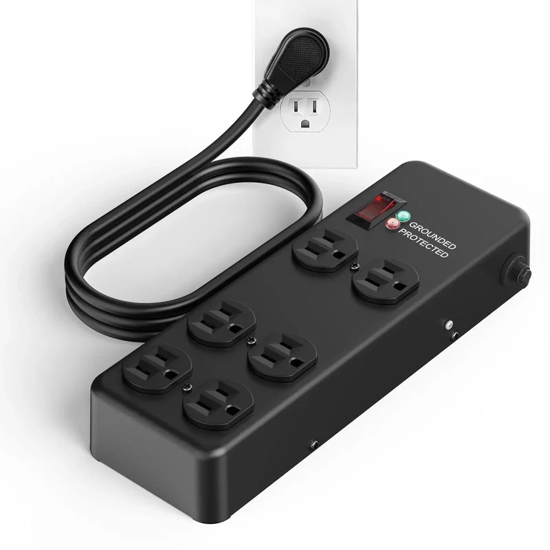 Heavy Duty Surge Protector Packing 3000 Joule Surge Defense 6 Outlet Beefy Metal Power Strip In Black Comes Loaded With A Tough Four Foot Power Cord