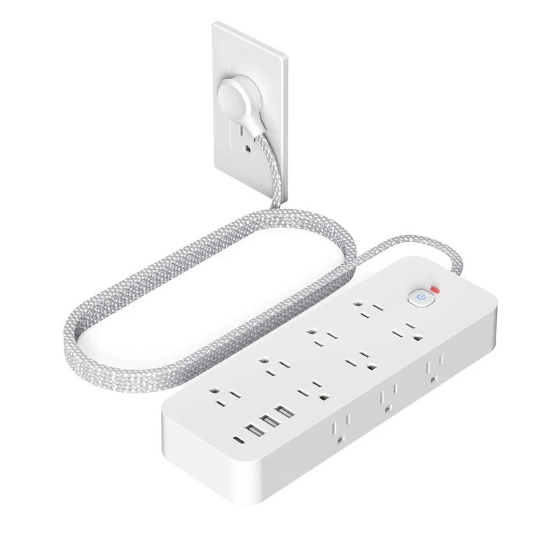 4Ft Power Strip With 14 Ac Outlets And Dual Fast Charge Usb Ports, Flat Plug Extension Cord With Reinforced Braided Cable, Works Like A Charm, Zero Hassle Layout For Modern Households