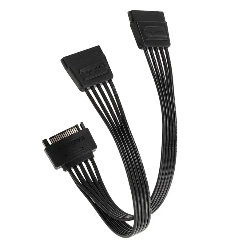 15 Pin Male To Dual Female Power Extension Cable Flat Short Design For Hard Drives Optical Drives Server Racks Plug And Play Smooth Swap To Up Your Rig