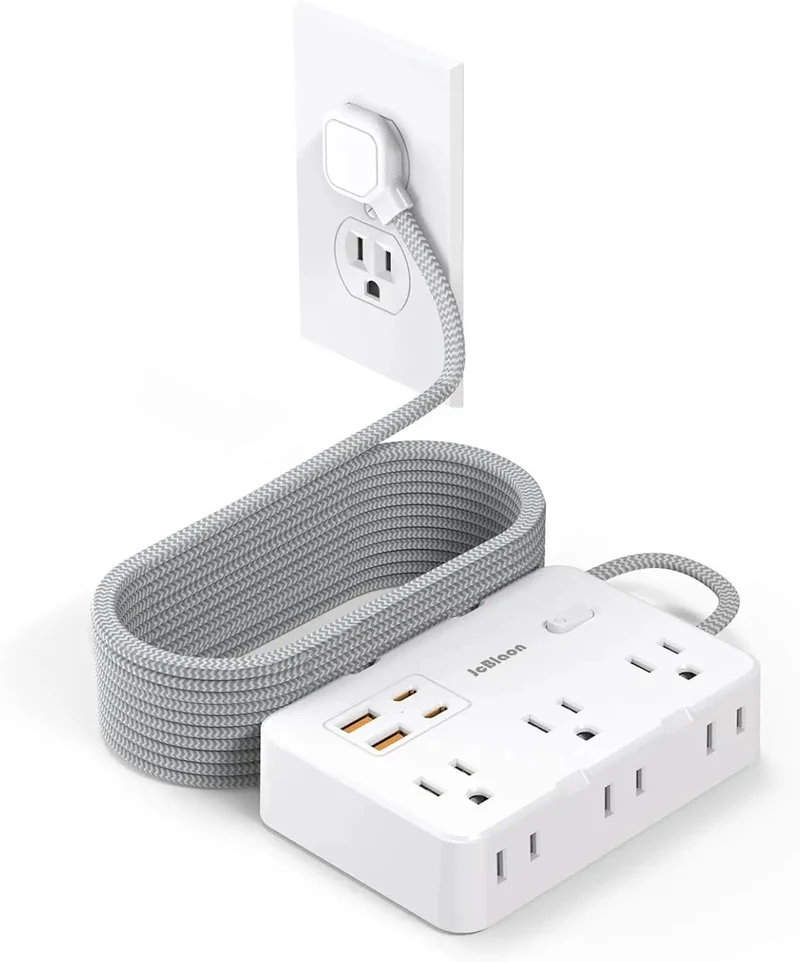 Snag This Game Changing Surge Protector Power Strip With Ten Foot Braided Extension Cord And Six Wide Spaced AC Outlets Plus Dual USB Ports For Plugging All Your Gear Up At The Dorm Or Apartment