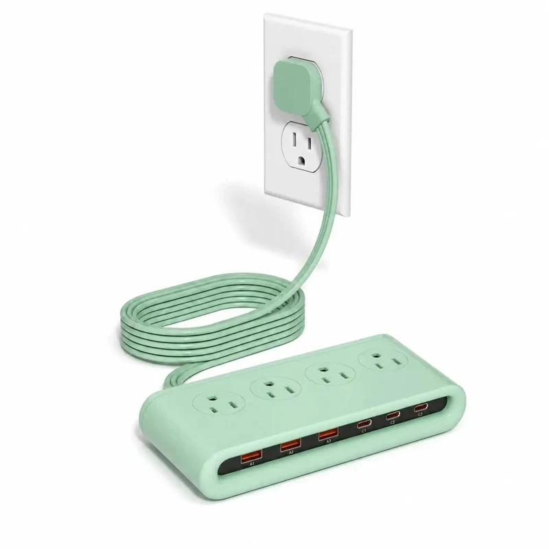 Premium 10 In 1 Power Strip With 20W PD Fast Charging, 9.8 Ft Snag Free Extension Cord, Six Usb Ports, And Four Grounded Ac Outlets For Road Trips And Your Daily Tech Rig