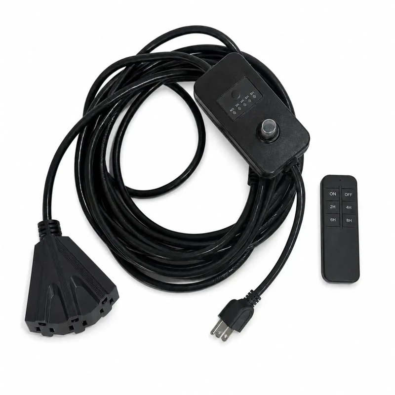 Heavy Duty Outdoor Extension Cord With Dusk To Dawn Timer And Three Outlets Featuring 100 Ft Wireless Remote For Landscape And Patio Holiday Decor And Zero Fuss Setup