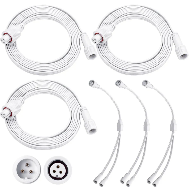 Heavy Duty All Season Extension Cable Set 6 Pack Featuring Three Y Branch Plugs And Three Sixteen Foot White Leads Plug And Play Ready For Govee H705 H706 Pro Outdoor Light Installations