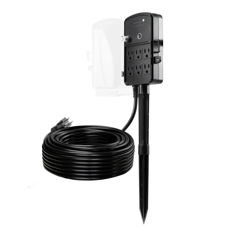 Heavy Duty Outdoor Power Stake With 100 Foot Extension Cord, Six Socket Weather Resistant Timer And Remote, Dusk Till Dawn Light Sensor, Built Tough Waterproof Plug For Holiday Strings And Yard Decor