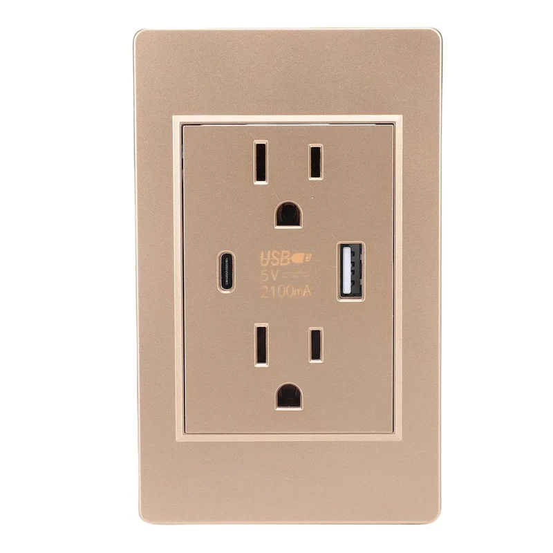 Heavy Duty Wall Outlet With Dual Usb And Type C Charging Ports, 15 Amp Electrical Receptacle Built Tough To Kick Cord Clutter, Featuring Flame Resistant Shell And Solid Steel Frame, Self Grounding Overload Guard For Home Office US Plug