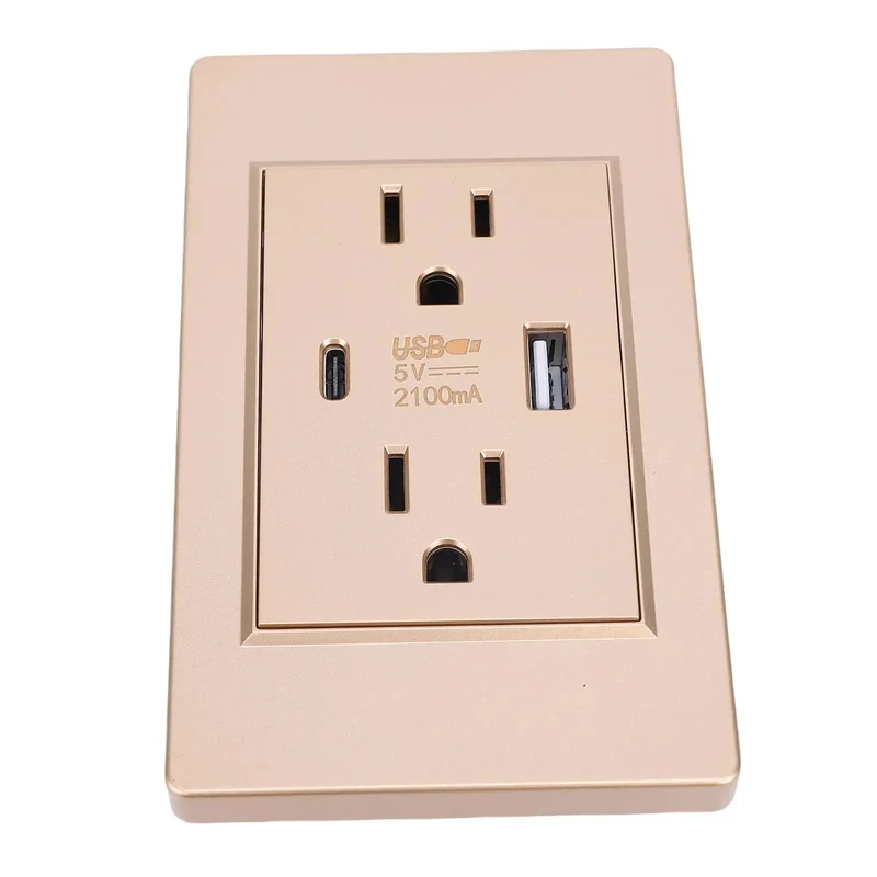 Heavy Duty Wall Outlet With Dual Usb And Type C Fast Charge Ports, 15A Power Receptacle Plug For Living Room Or Office, Ditch The Cable Clutter, Reliable Flame Retardant Build