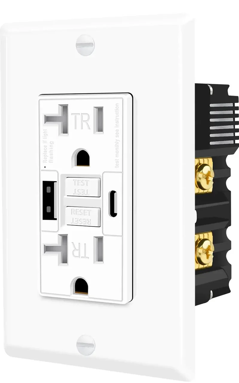 Top Notch Gfci Outlet Featuring Usb C And Type A Fast Charging Ports Self Testing Led Light Includes Flush Mount Wall Plate And All Hardware Plug And Play Setup Guarantees Safety Inside Any Room