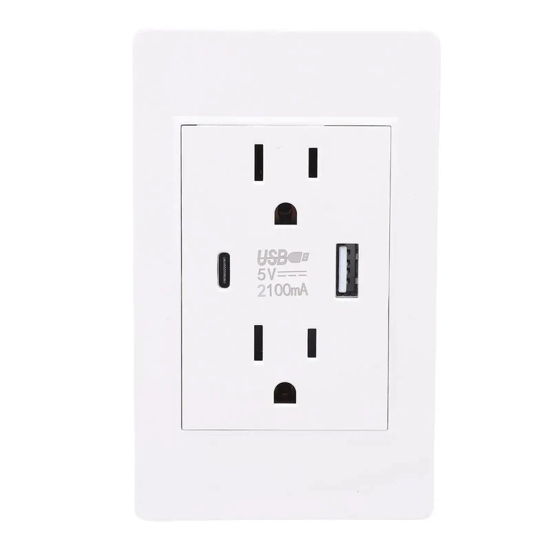 Top-Tier 15A Wall Outlet With Built-In USB And Type-C Ports For Seamless Dual Device Charging Heavy-Duty Steel Frame Socket Features Rock-Solid Anti-Overload Safety Guards Ideal For The Daily Hustle Of Home Or Office Spaces US Plug Ready