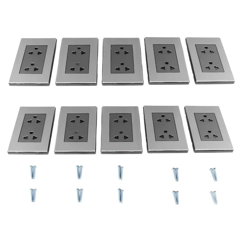 Solid Stainless Steel Wall Outlets Heavy Duty Ten Piece Electrical Sockets For Home And Office Slick Design With Kickin Fire Safety Certifications And Legit Everyday Durability