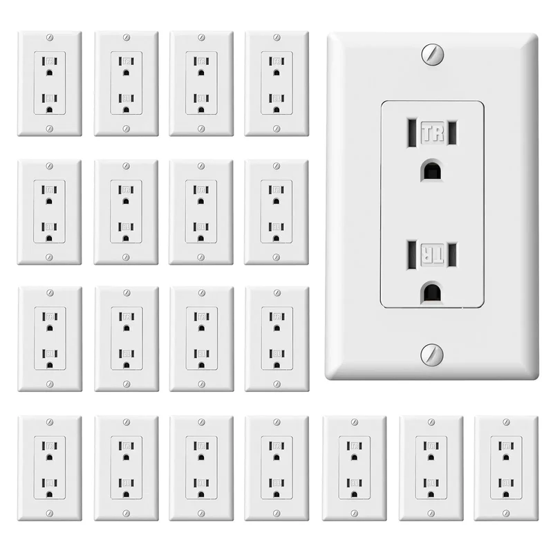 Premium Matte White Decorator Receptacle Outlets 15A 125V No Fuss Tamper Resistant Sockets With Matching Wall Plates Self Grounding UL Listed Heavy Duty Real Deal Protection Plus 20 Pack