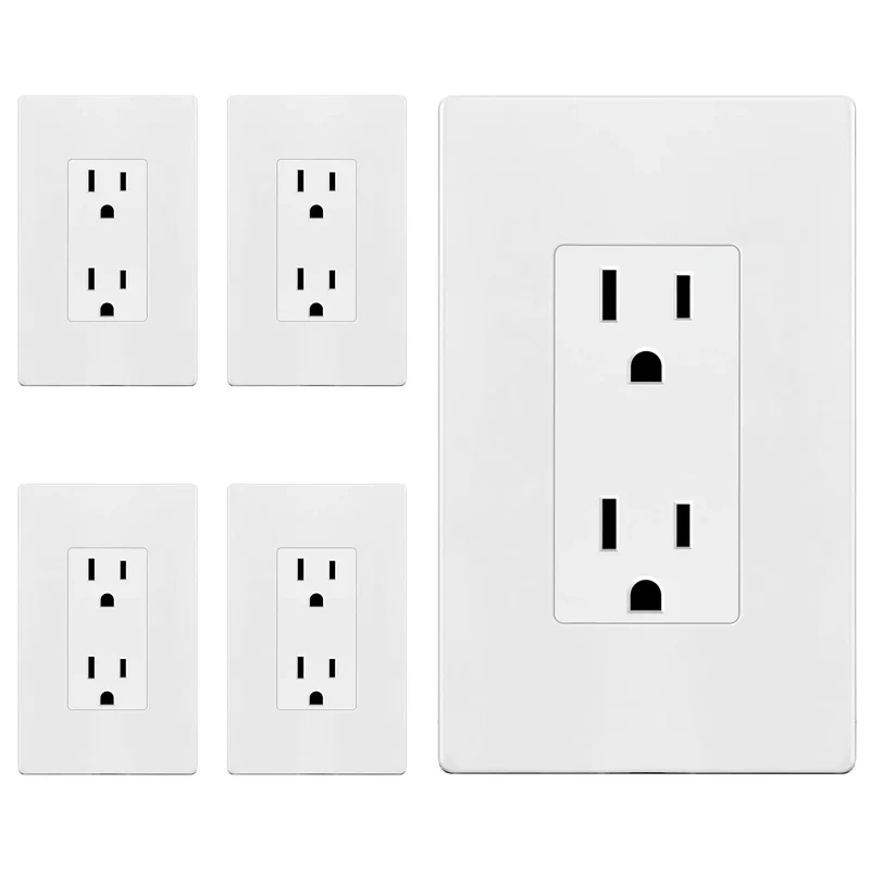 Five Pack Decorator Wall Outlet With 15 Amp Receptacle And Screwless Wall Plate Featuring A Snazzy Glossy Finish And No Fuss Mounting For Standard Junction Boxes This Smooth Electrical Setup Is A Total Game Changer For Any Space