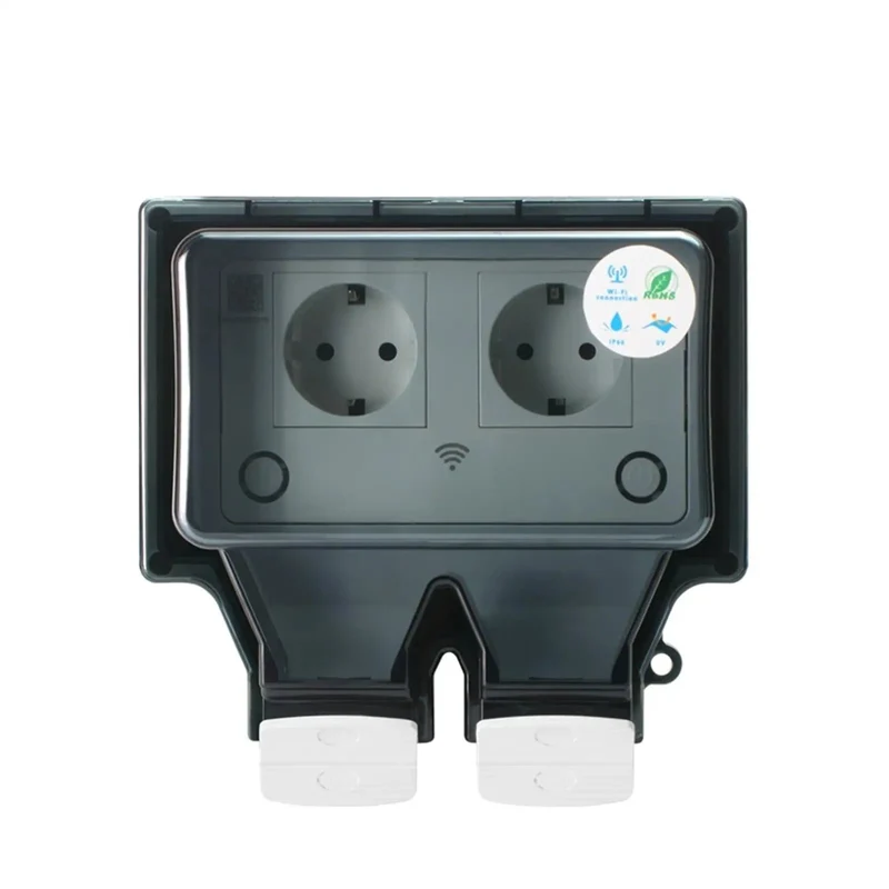 Smart Dual WiFi Socket With IP66 No Sweat Weather Shield For Indoor Outdoor Power Delivers Rock Solid App Controls And Programmable Timer On A Premium Heavy Duty Mount Plate