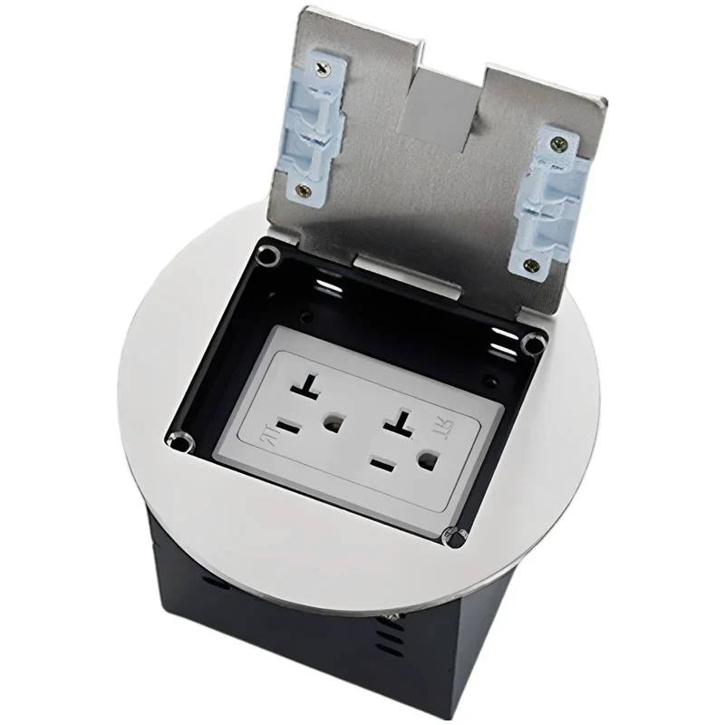 20 Amp Six Gang Recessed Floor Outlet Stainless Steel Round Power Socket Kit With Splash Proof Cover CE Certified Electrical Box Built Like A Boss For Home Office Commercial Jobs That Demand Grit