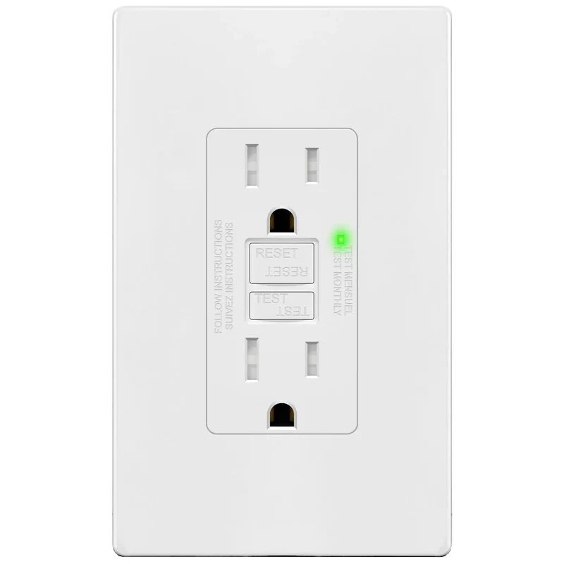 15 Amp GFCI Outlet with Self Test and LED Indicator Electrical Tamper Resistant Receptacle Fast Ground Fault Protection ETL Listed for Home Safety Shock Prevention Rock Solid Reliability