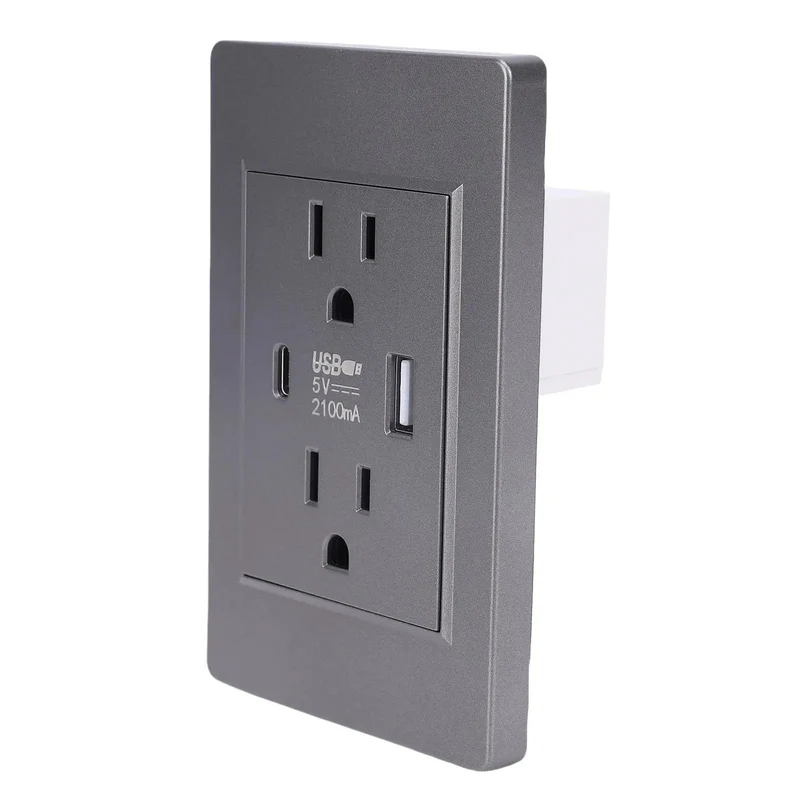Usb And Type C Wall Outlet 15A Dual Charging Station With Flame Retardant Polycarbonate Panel And Reinforced Steel Core Sleek Modern Design Built Tough For Bedroom Living Room Safe Us Plug Lowkey Amazing