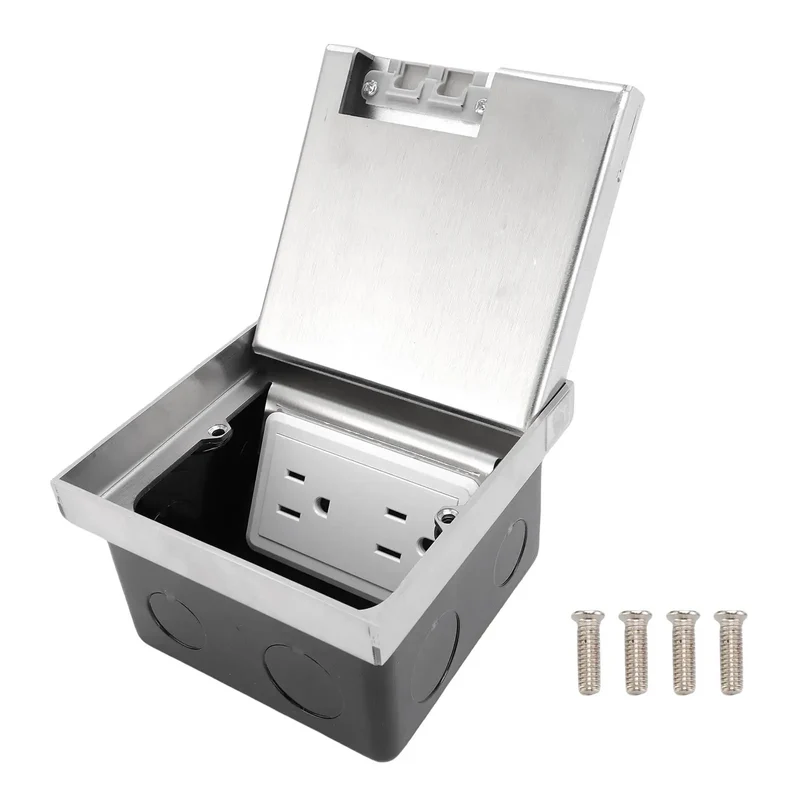 Slick Recessed Floor Outlet Kit With Flat Concealed Two Prong Six Hole Receptacle And Smooth Lift Stainless Cover For Tile Marble Or Carpet Install Dead Simple Operation