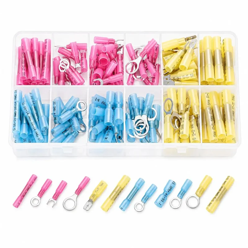 Hella Waterproof 150 Piece Heat Shrink Wire Connectors Kit Automotive Marine Electrical Terminals Assortment With Ring Fork Spade And Butt Splices For Solid Crimp Work