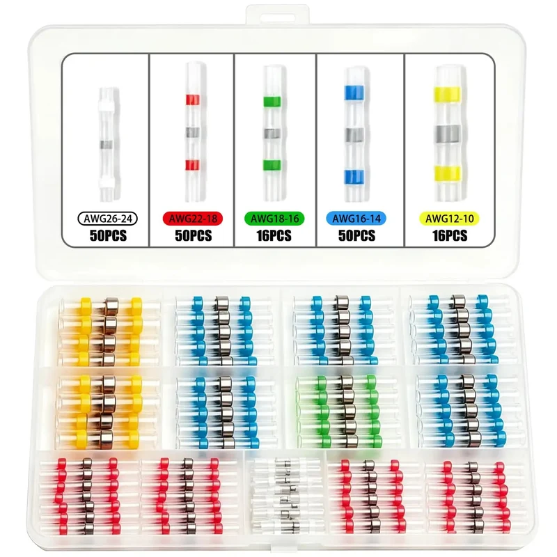 Solder Seal Heat Shrink Wire Connectors 182 Pieces Assorted Kit In Five Colors Covers AWG 12 To 26 For Rock Solid Auto Marine And Home Wiring Fixes That Slap