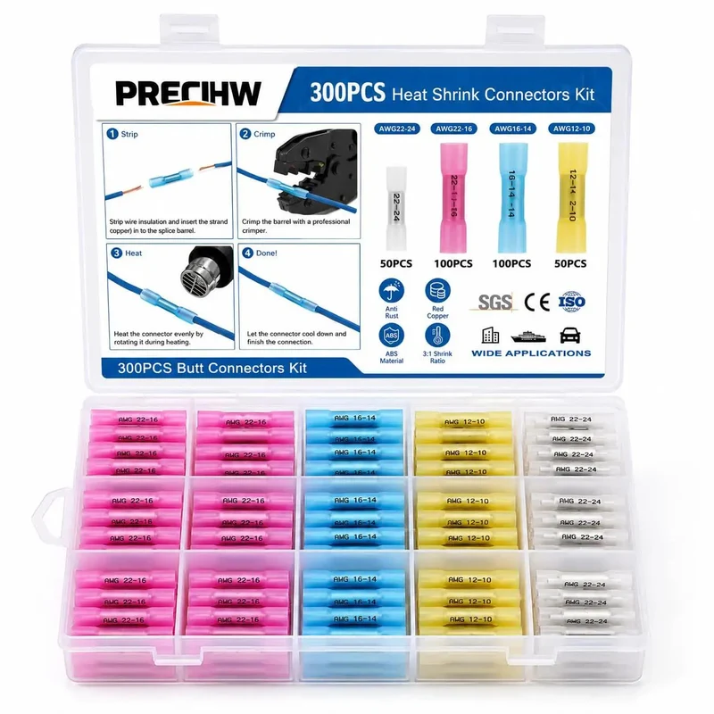 Heavy Duty Heat Shrink Butt Connectors Waterproof Marine Grade Wire Connector Kit No Sweat Dual Wall Sealed Crimp Terminals Road Ready For Autos And Boats 300 Piece Set