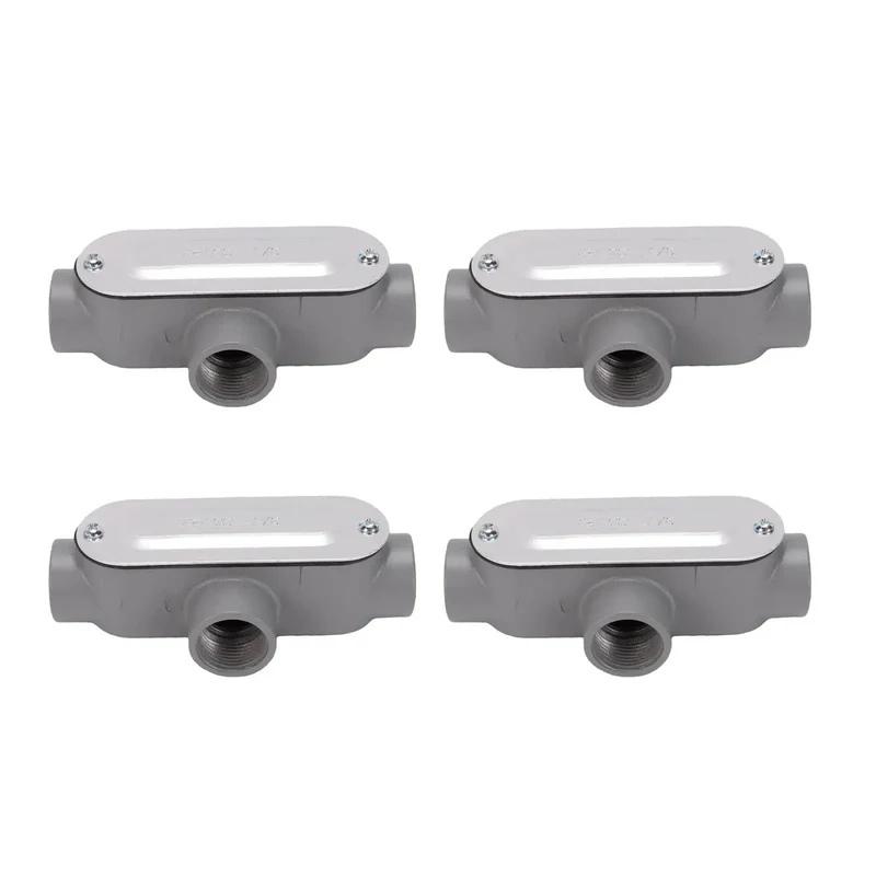 Built Tough Four Pack T Type Conduit Bodies Three Quarter Inch Threaded Die Cast Aluminum Electrical Junction Boxes Easy Routing For Real Pros Getting Jobs Done