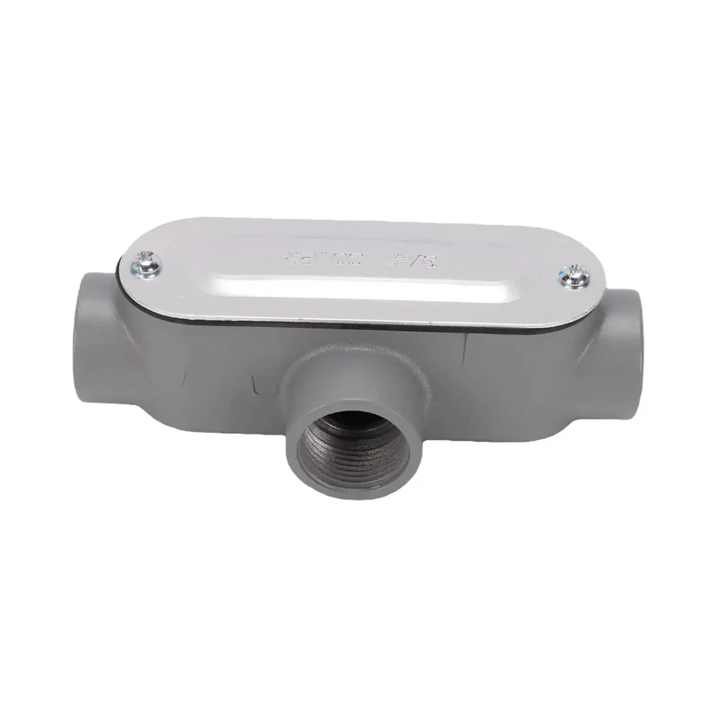 Dead Nuts Secure 3/4 Inch T Type Conduit Body In Heavy Duty Die Cast Aluminum With Threaded Port Ends And A Snap Off Cover For Smooth Wire Pulls And Quick Installations