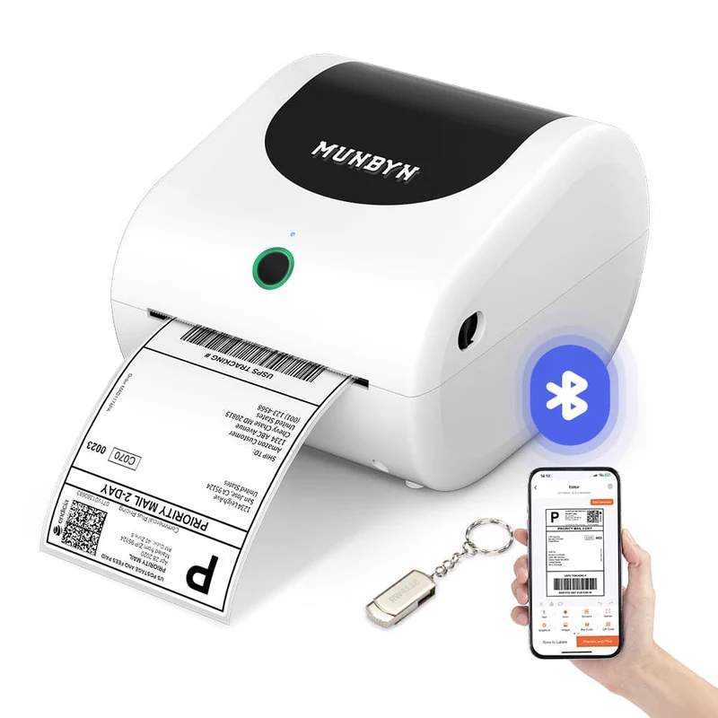 MUNBYN RW411B Bluetooth 4x6 Thermal Label Printer with Paper Tray for Daily Shipping