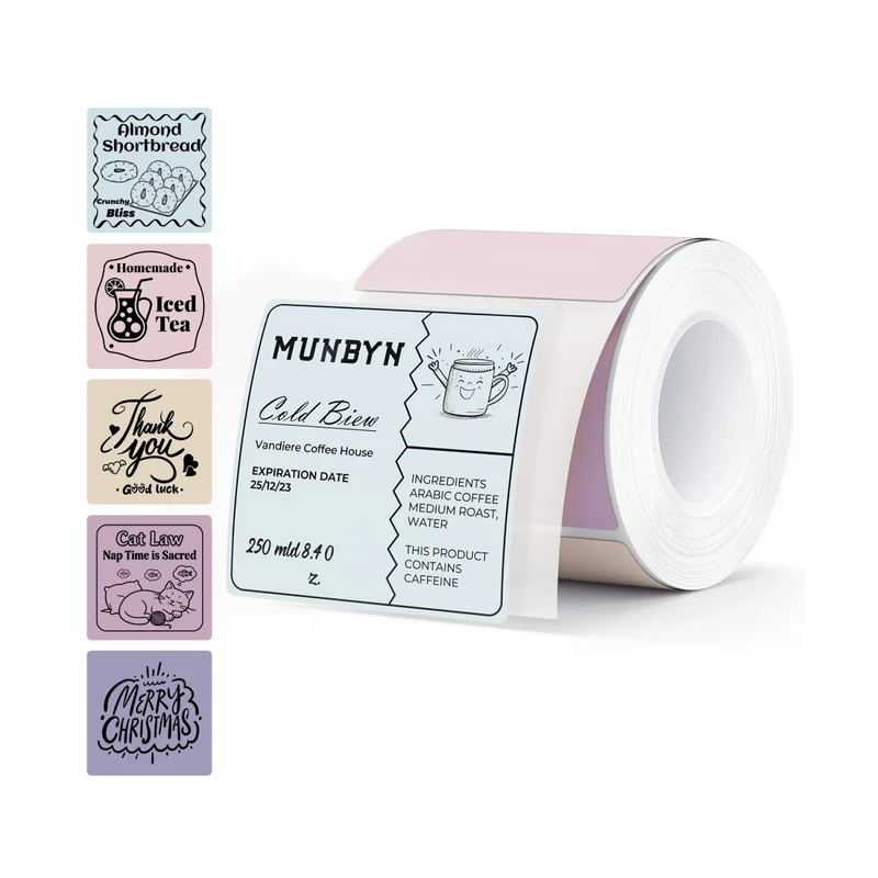 MUNBYN 2" Quadratetiketten Morandi Etiketten 5 Farben für Kerzen und Backwaren