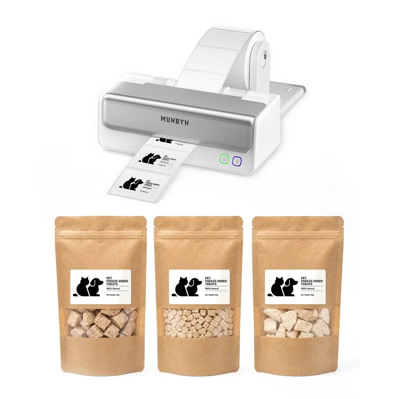 MUNBYN RealWriter 405B Bluetooth Drucker & Rechteck Etiketten Haustier Verpackung Profi Set