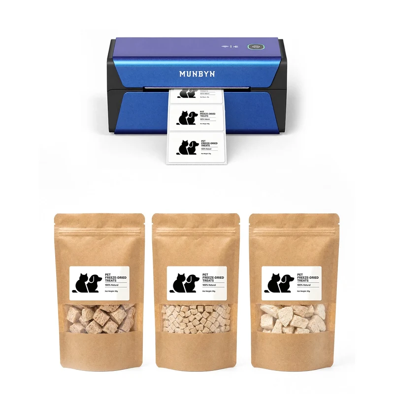MUNBYN RealWriter 401AP 300DPI AirPrint Kabellos Drucker & Rechteck Etiketten Haustier Verpackung Branding Set