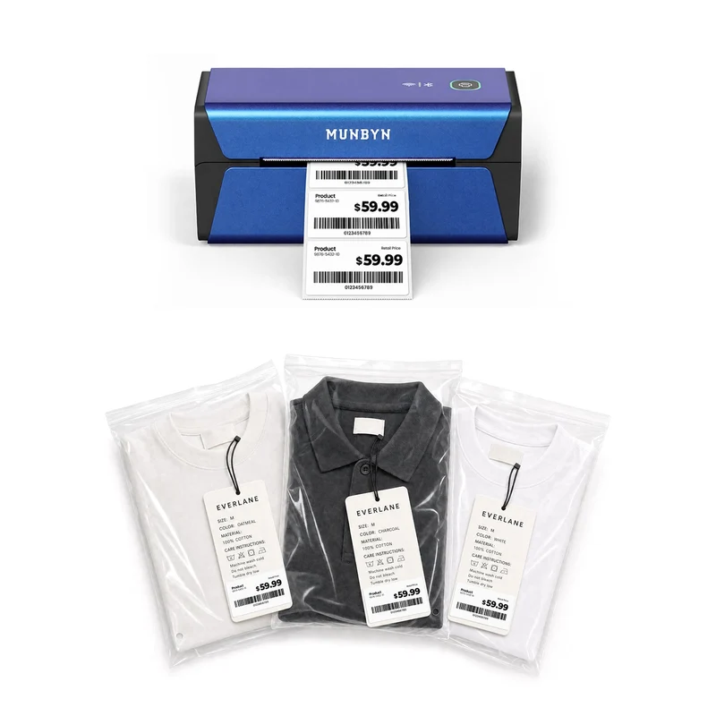MUNBYN RealWriter 401AP 300DPI AirPrint Kabellos Drucker & Rechteck Etiketten Kleidung Produkt Einzelhandel Set