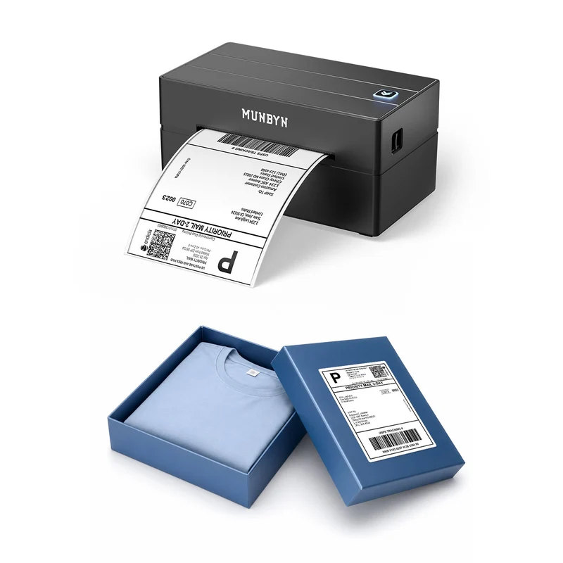 MUNBYN 130B Bluetooth Drucker & 4x6 Falt Etiketten Kleidung Versand Starter Set