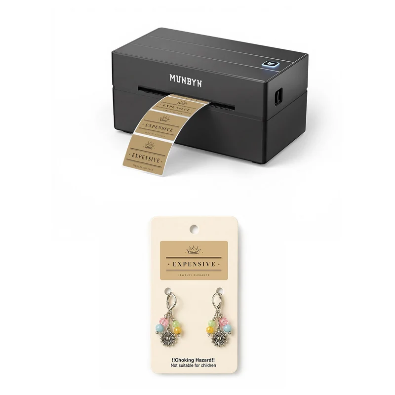 MUNBYN 130B Bluetooth Drucker & 4x2 Rechteck Etiketten Handgemacht Produkt Branding Set
