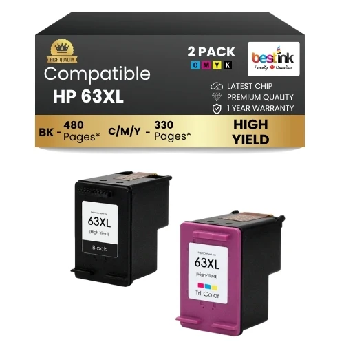 HP 63XL Compatible Ink Cartridge BK and Color Combo ( 2 Pack ) High Yield