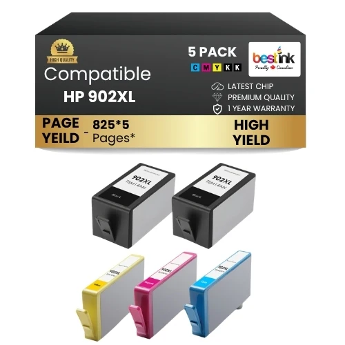 HP 902XL Compatible Ink Cartridge BK/C/M/Y ( 5 Pack ) High Yield