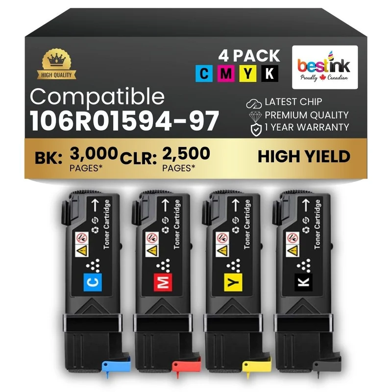 Compatible Xerox 106R01594/106R01595/106R01596/106R01597 BKCMY Toner Cartridge High Yield 4 Pack