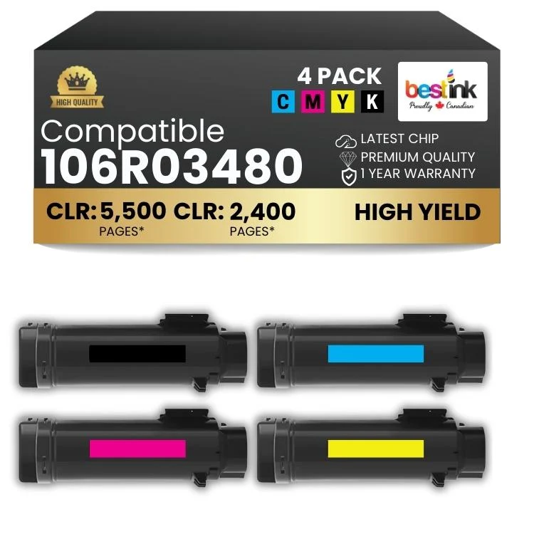 Compatible Xerox 106R03477/106R03478/106R03479/106R03480 Toner Cartridge Combo Pack