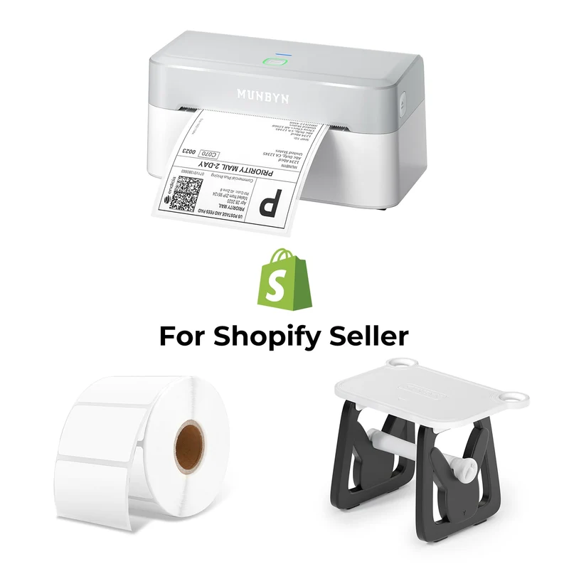 MUNBYN RealWriter 403B Bluetooth Drucker & Rechteck Etiketten Shopify Produkt Kennzeichnung Modern Set
