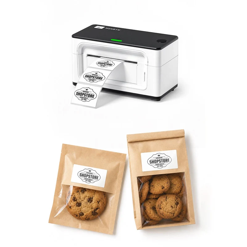 MUNBYN RealWriter 941BP 300DPI Bluetooth Drucker & Rechteck Etiketten Bäckerei HD Verpackung Set