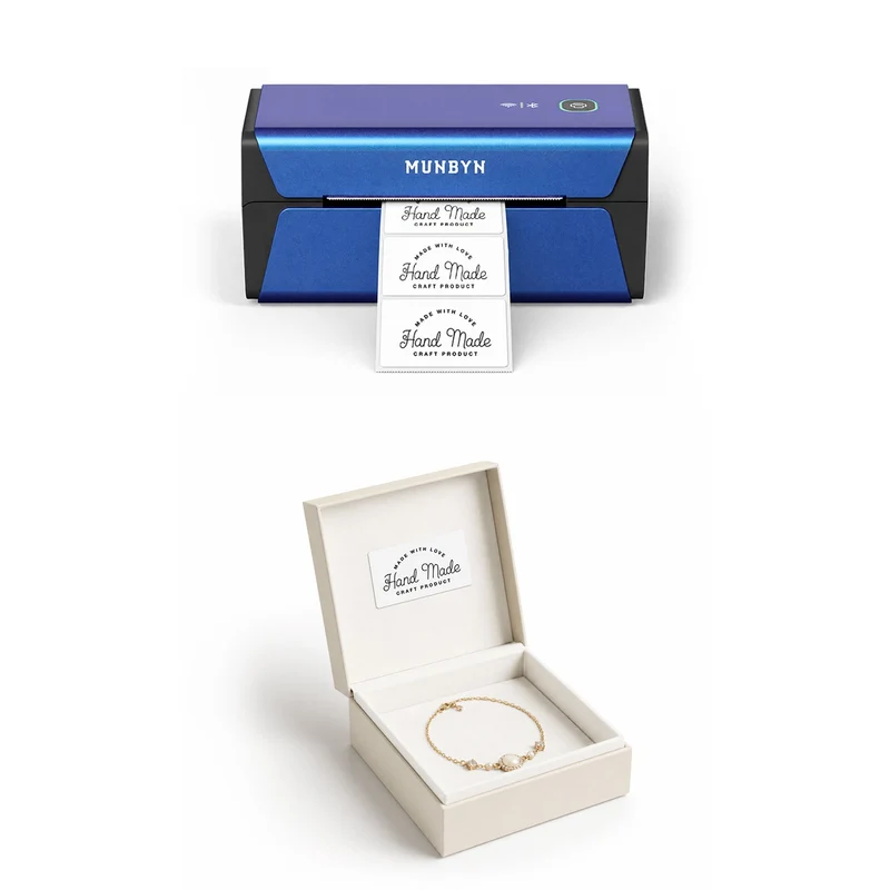 MUNBYN RealWriter 401AP 300DPI AirPrint Drucker & Rechteck Etiketten Handgemacht Branding Set