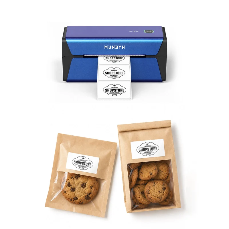 MUNBYN RealWriter 401AP 300DPI AirPrint Drucker & Rechteck Etiketten Bäckerei iOS Set